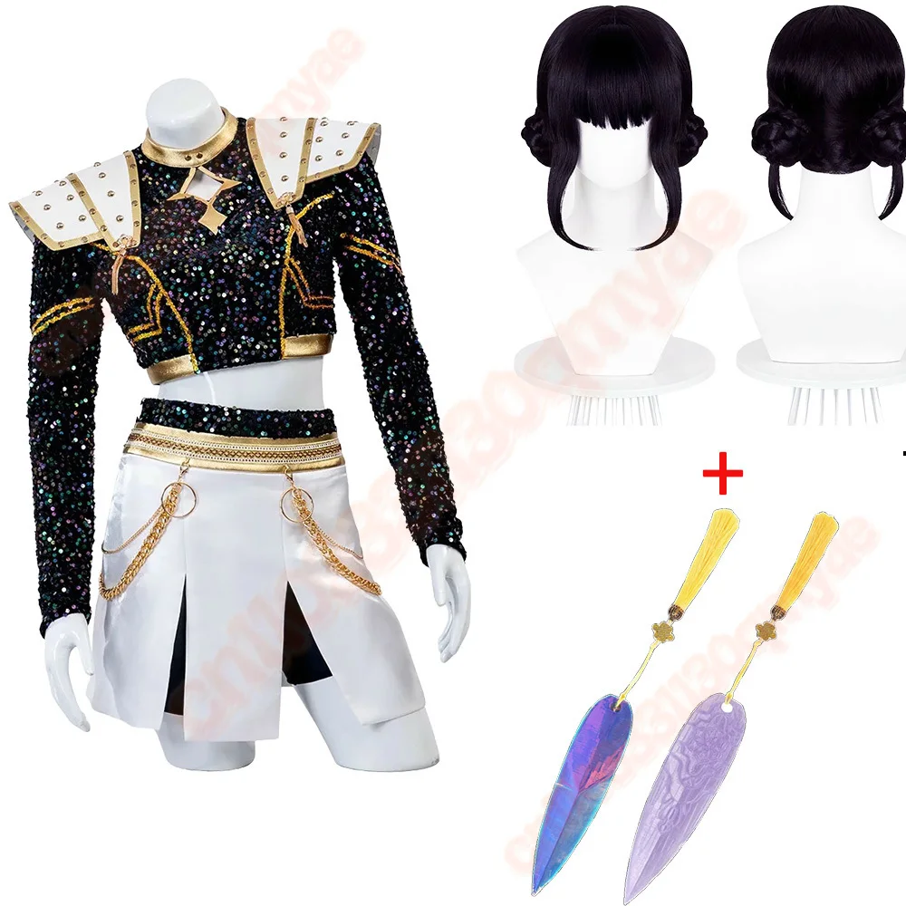 KPOP Huntrix zoey mira 코스프레 악마 슬레이어 의상 할로윈 파티를위한 루미 복장 애니메이션 무대 공연 카니발 의류