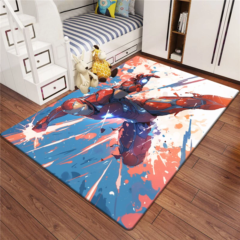 Miniso Spider-Man,Iron Man Printed Carpet,Living Room Bedroom Entrance Door Mat,Sofa,Home Decoration Carpet, Camping, Picnic Rug