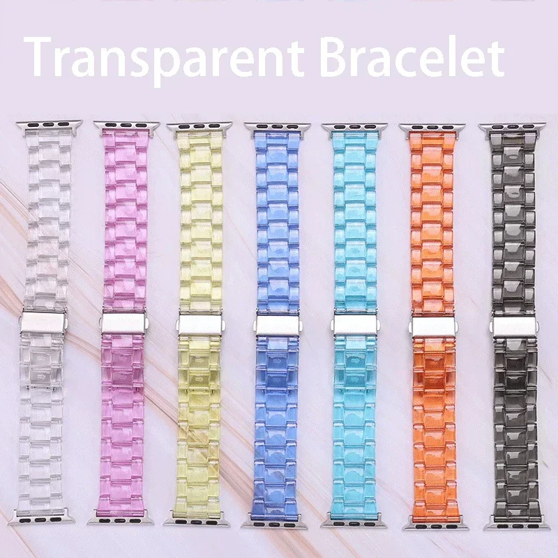 Resin strap for apple watch ultra band 8 7 49 44mm 40mm 42mm 38mm 41 45mm correa transparent Loop for iwatch 7 6 se series 5 4 3