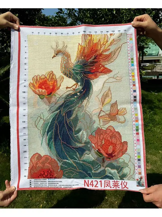 Embroidered handmade cross stitch finished product Fenglaiyi dreamy and beautiful Phoenix Peony decorative painting without