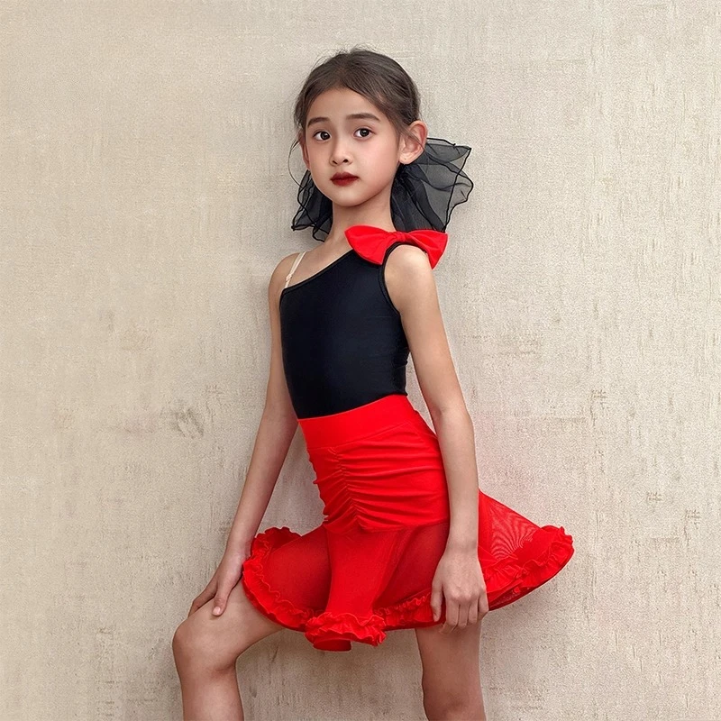 ダンススカート ラテンダンス衣装 女の子練習着 夏新作 子供用高級パフォーマンスドレス パフォーマンスセット