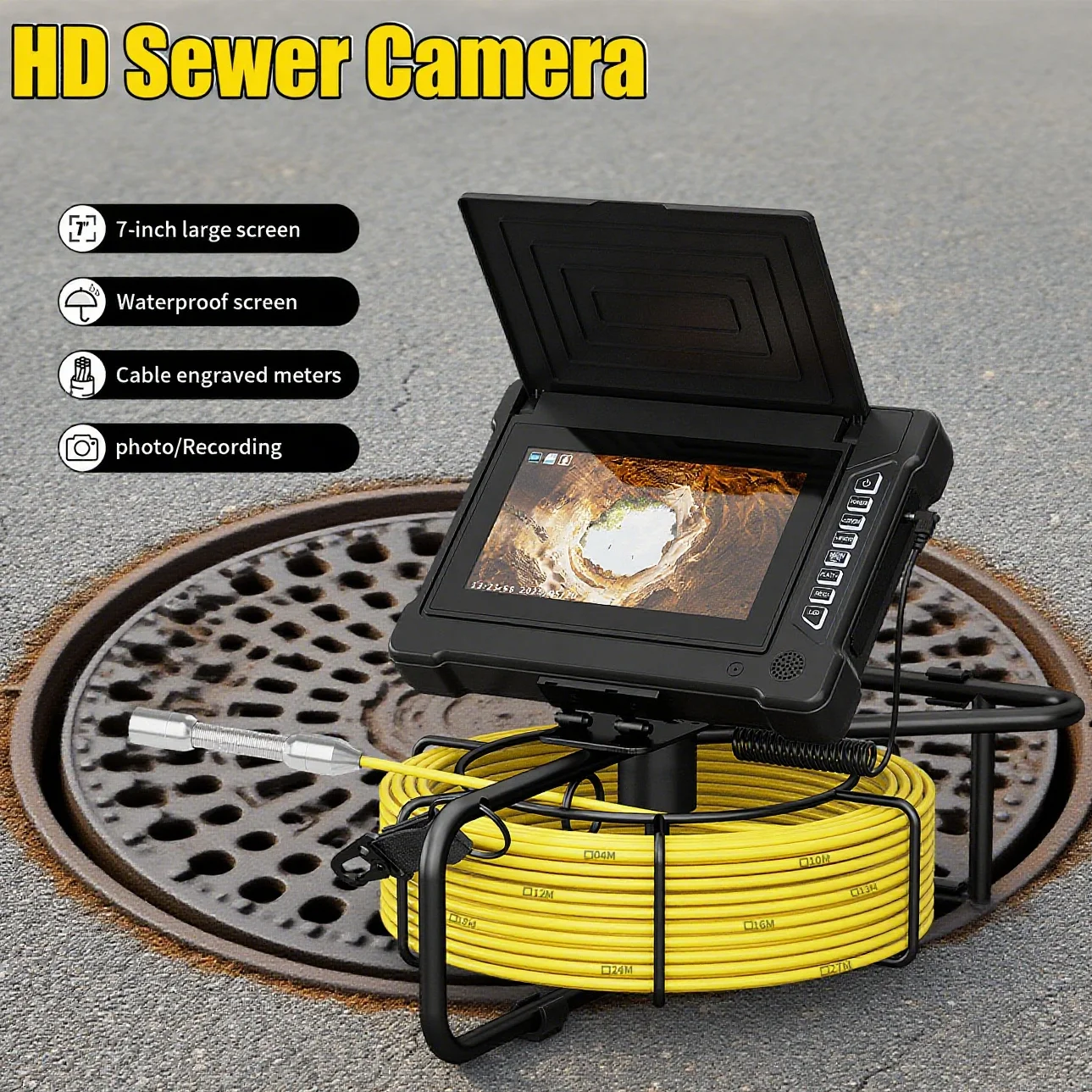 

GAMWATER Portable 7Inch Monitor Pipe Camera 20-50M Cable DVR Record 20X Zoom 1080P AHD IP68 Waterproof Sewer Endoscope