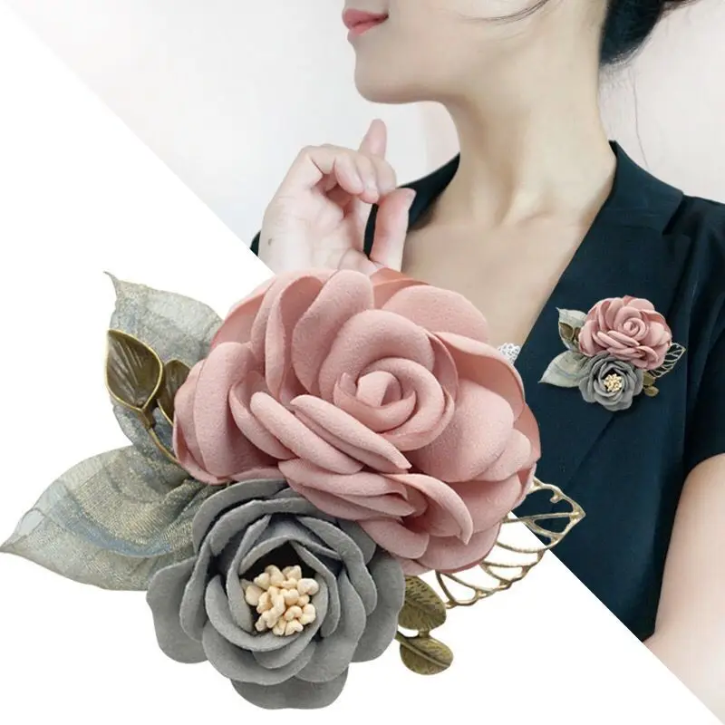 Luxury woman brooches Rose brooch fabric flower corsage shawl button sweater coat temperament pin accessories