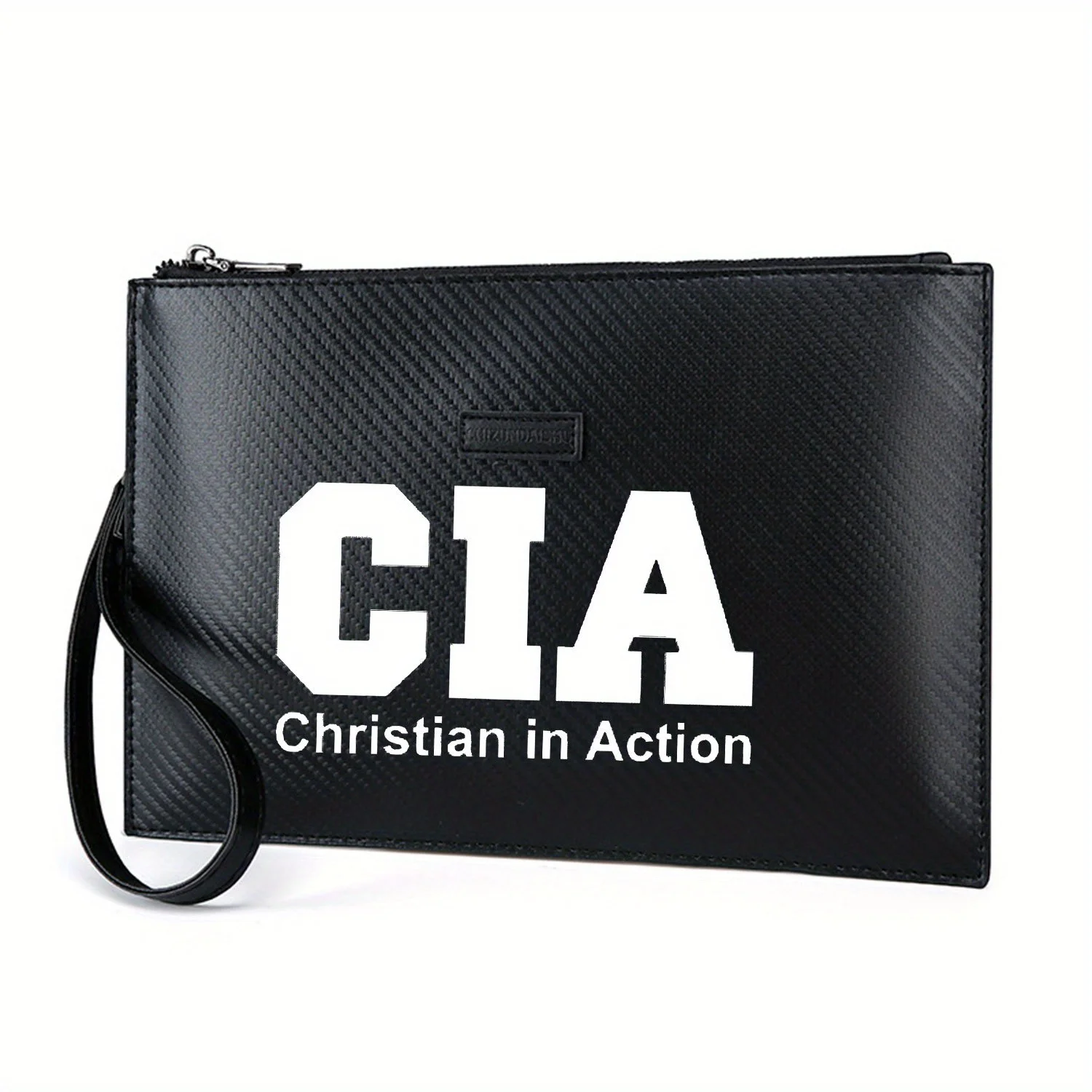 Testo bianco CIA Christian in Action Elegante borsa da uomo in PU stampata Alla moda e pratica per il trasporto quotidiano