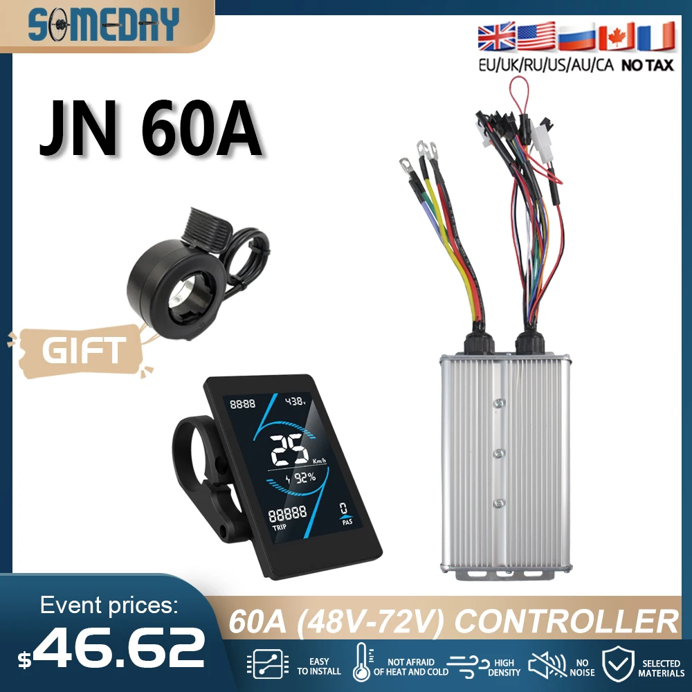 

48V-72V 1000W-3000W Brushless Controller JN 60A for motor/electric bike/ebike/tricycle/motorcycle 18 Mosfet With JN display