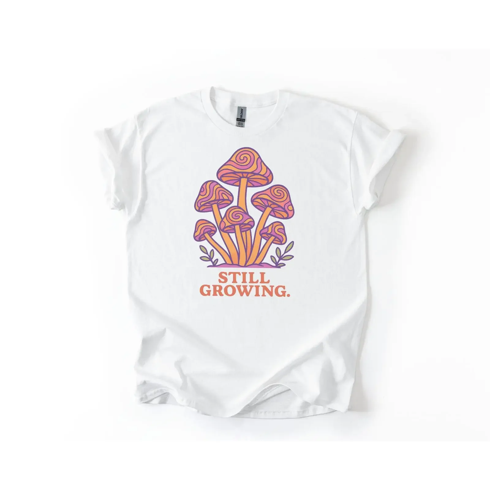 T-shirt psychédélique Still Growing Mushroom pour la pleine conscience et la croissance personnelle, style vintage, délavé, respirant, extensible