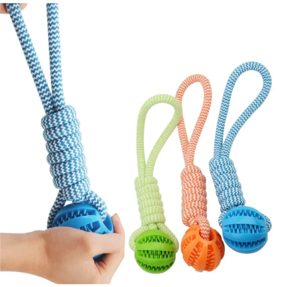 

Pet Tooth Cleaning Pet Ball Toy with Rope Rubber Leaking Balls Toy for Small Large Dogs Puppy Chewing Bite Resistant Toys