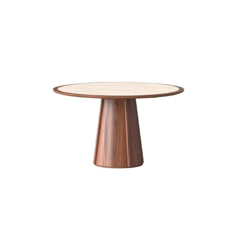 

round dining table wabi sandy wind black walnut household small apartment dining table mountain river round table