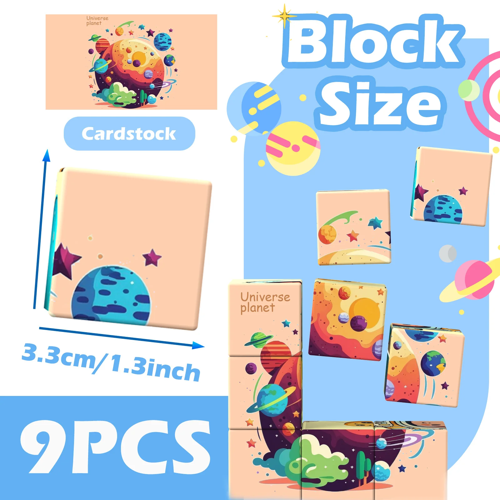 Magnetic Building Block Set - 9-Piece Children's Learning Toy  Suitable for 3-6 Year Olds Space-Themed Sorting and Stacking Puzz