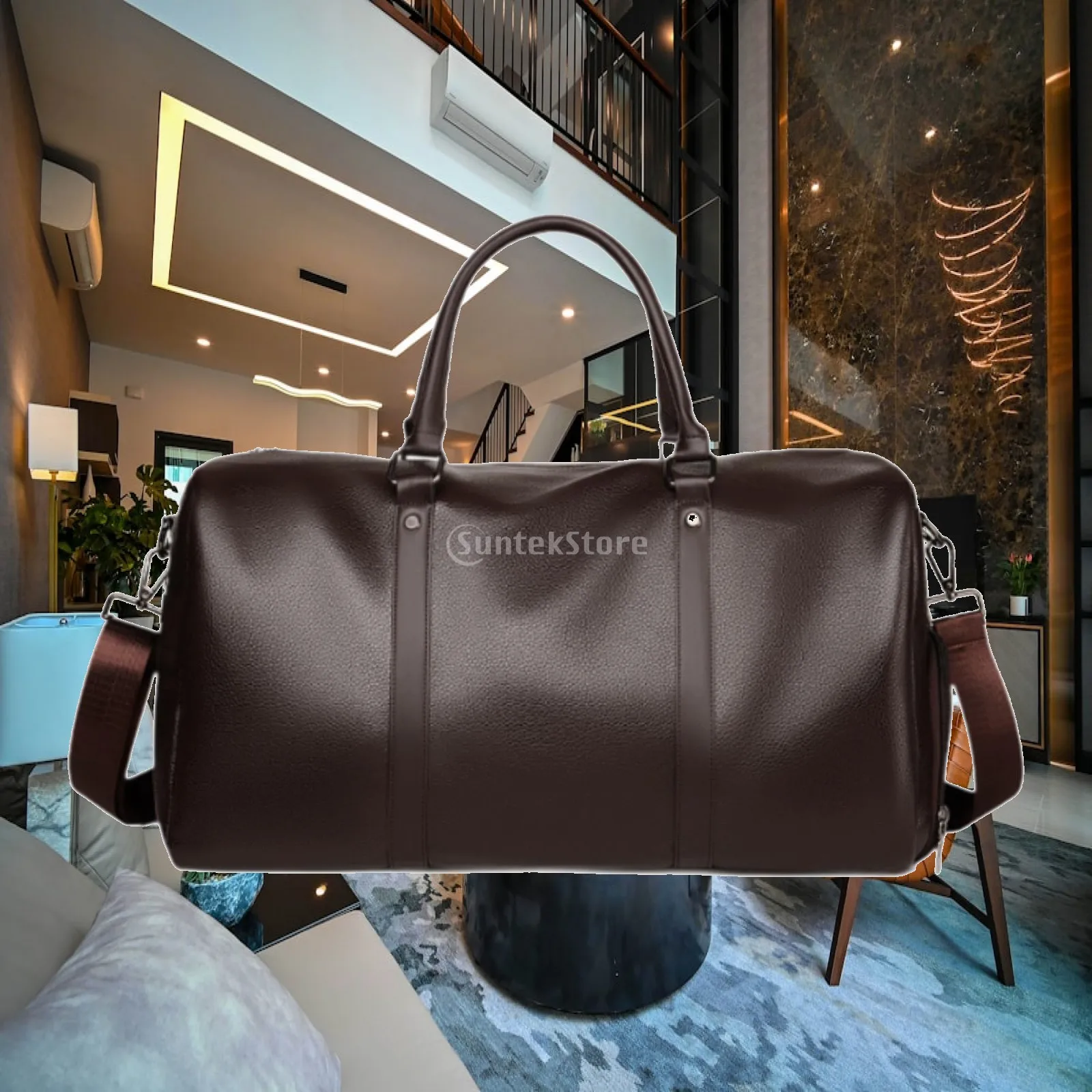 Men Women Waterproof Travel Duffel Bag with Adjustable Strap PU Leather Overnight Weekender Gym Yoga Sports Tote