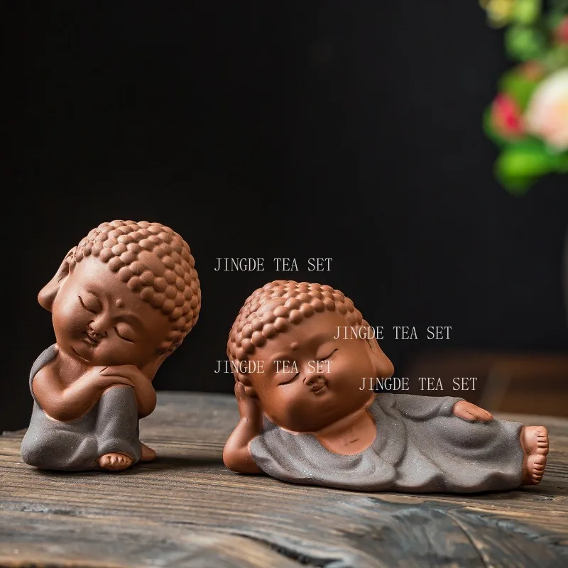 Mini Purple Clay Little Buddha Tea Pet Ornament Peaceful Monk Ceramic Statue Zen Decor Gift For Tea Lovers Meditation Room