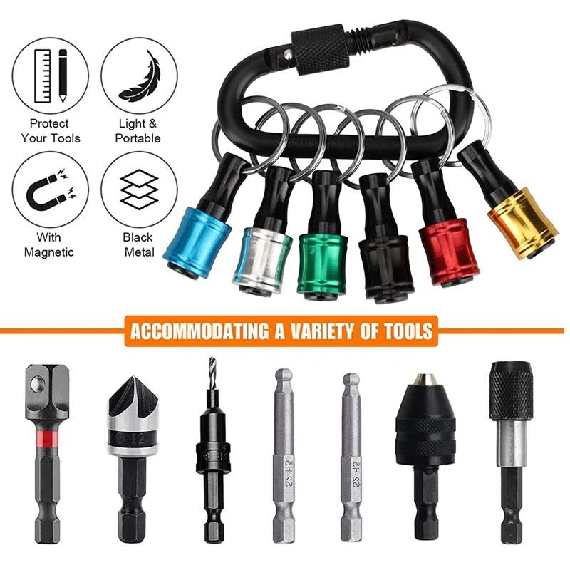 6PC Keychain Post Socket Adapter 1/4 Inch Hex Handle Screwdriver Bit Bracket Sleeve Connecting Rod