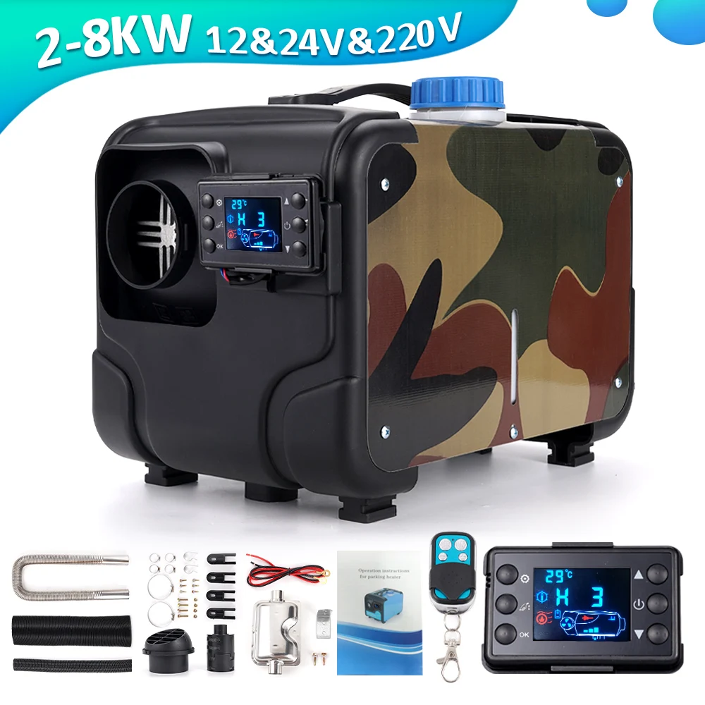 12V24V220V Diesel Air Heater 2-8KW Parking Heater Remote Control LCD for Heavy Duty Truck Cabin Van Trailer Boat Fast Heating