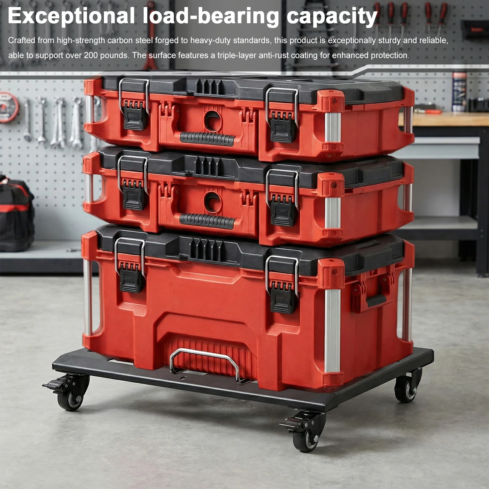 

Heavy Duty Tool Box Dolly with Swivel Casters Carbon Steel Frame Dolly Load 200LBS Capacity for Appliance Heavy Items Sofa