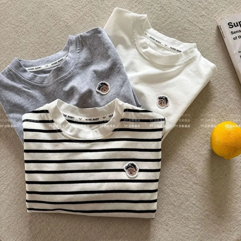 New Casual Short-sleeve T-shirt Children's Pure Cotton Crew Neck T-shirt Boys and Girls Cartoon Korean-style Top Kids Hot Style