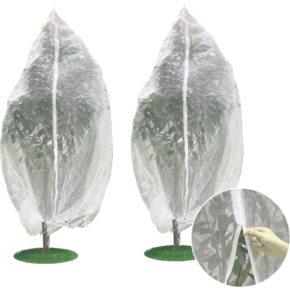 Garden Mesh Netting with Drawstring and Zipper-Plants Cover Protection from Anti Birds,Bugs,Cicadas,and Insects-Pest Barrier