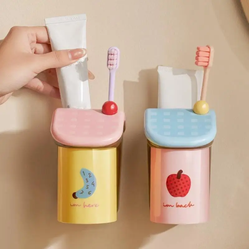 Neues 1-Set Hausförmiger, bohrfreier, magnetischer Wandhalter für Zahnbürsten und Becher, Badezimmer-Aufbewahrung