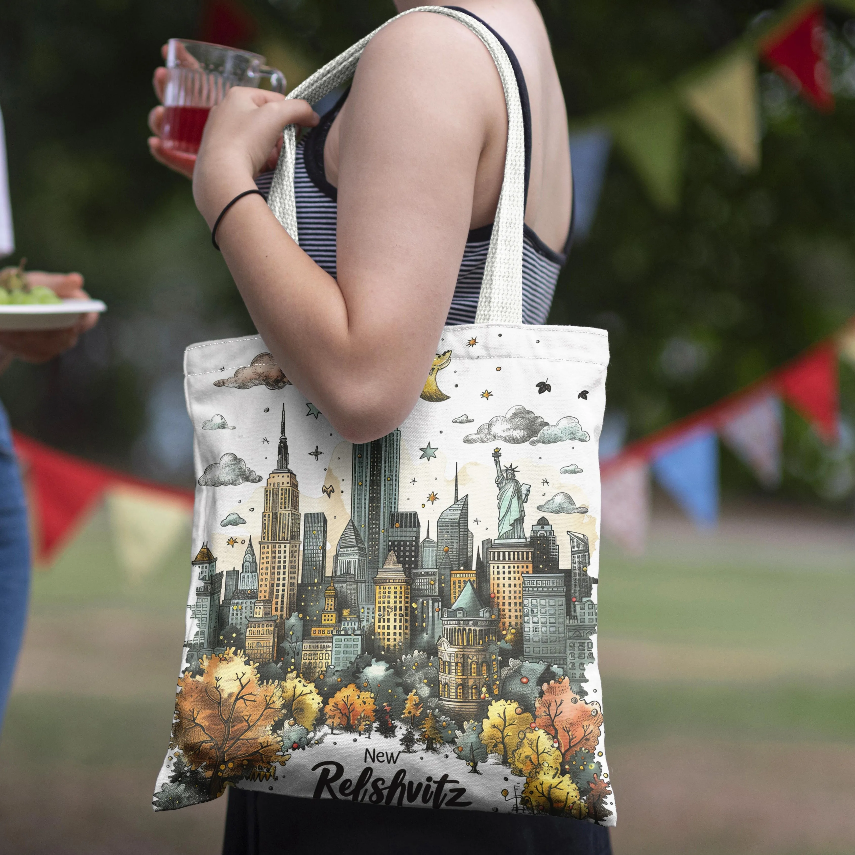 

Large Capacity Building Statue of Liberty Theme Design Canvas Bag Suitable for Daily Use and Festival Occasions Used Repeatedly