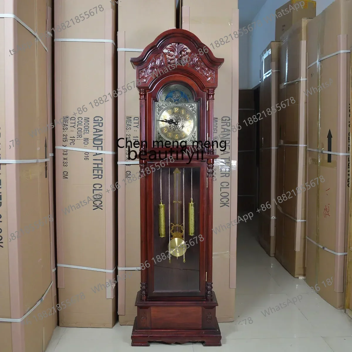 

D178 Luxury Villa Home Floor Clock European Living Room Solid Wood Carving Machinery 1.8-meter-high Clock