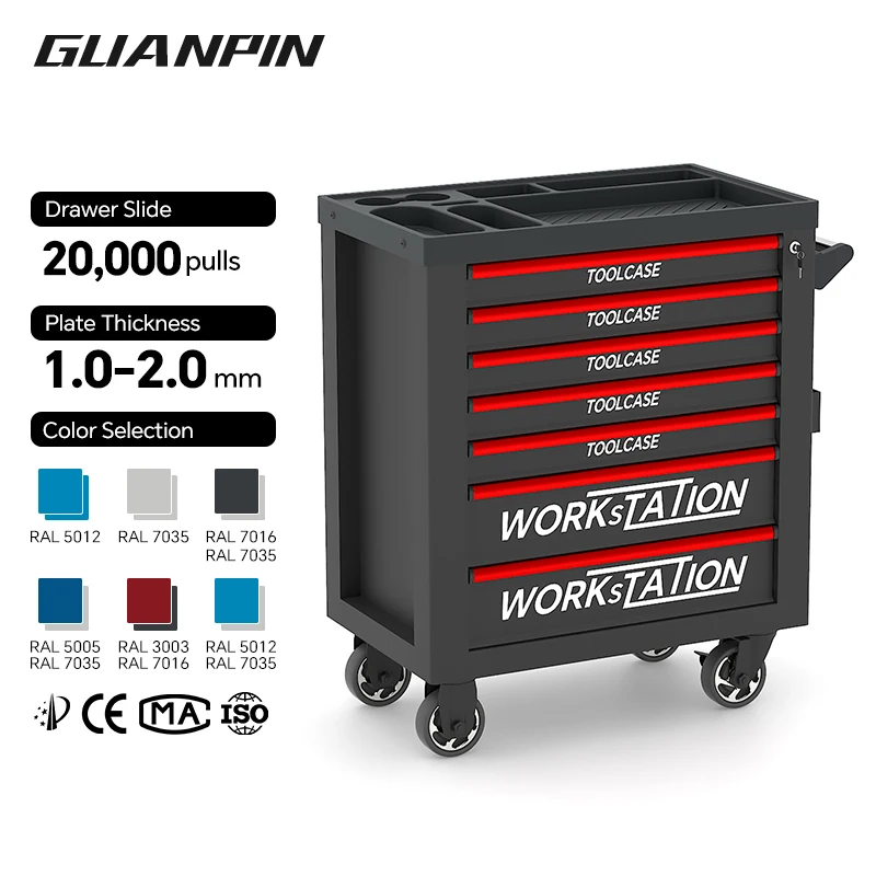Tool Cabinets Professional GradeLockable 7-Drawer Metal Tool Organizer on Wheels for Auto Repair Shop Tool Cart