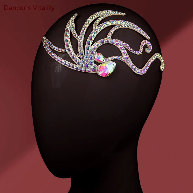 Tocado de rendimiento de danza del vientre, tocado de competencia estándar nacional moderno, accesorio de baile de taladro de palo de mano