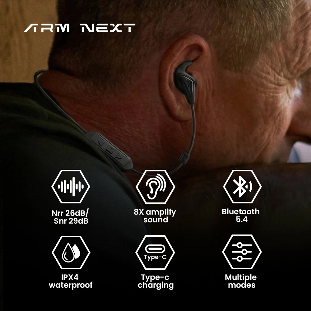 ARM NEXT N10 Shooting Earplugs 26dB Noise Reduction + 8X Sound Amplification, Bluetooth 5.4 & IPX4 Waterproof, for Hunting & Tac