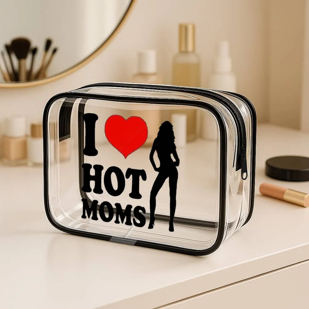 I Love Hot Moms - Small Cosmetic Bag, Tote Bags For Women, Travel Toiletry Bag, Weekender Bag, Beach Bag