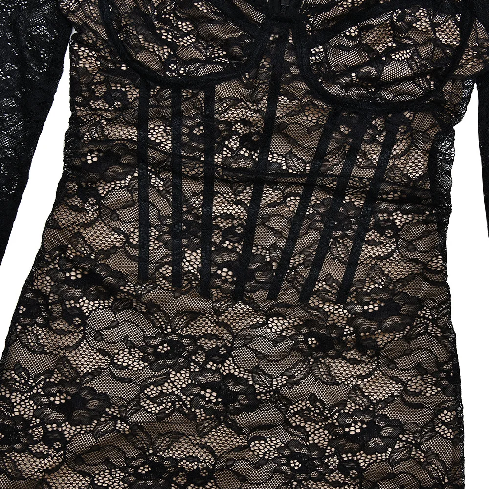 Women's Black Lace Strapless Mermaid Dress With Long Sleeve Shrug Elegant Slit Evening Party Dresses Autumn Red Female Clothing