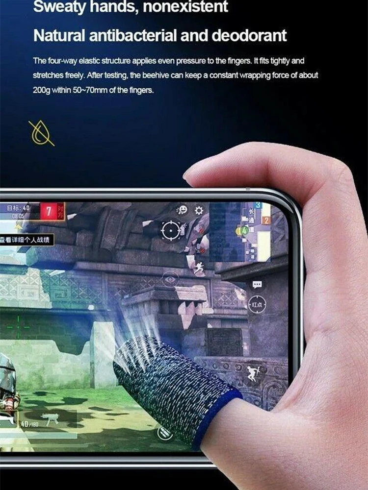 Manchons de doigts de jeu super fins, manches respirantes pour jeux mobiles Pubg, écran tactile, 1 paire