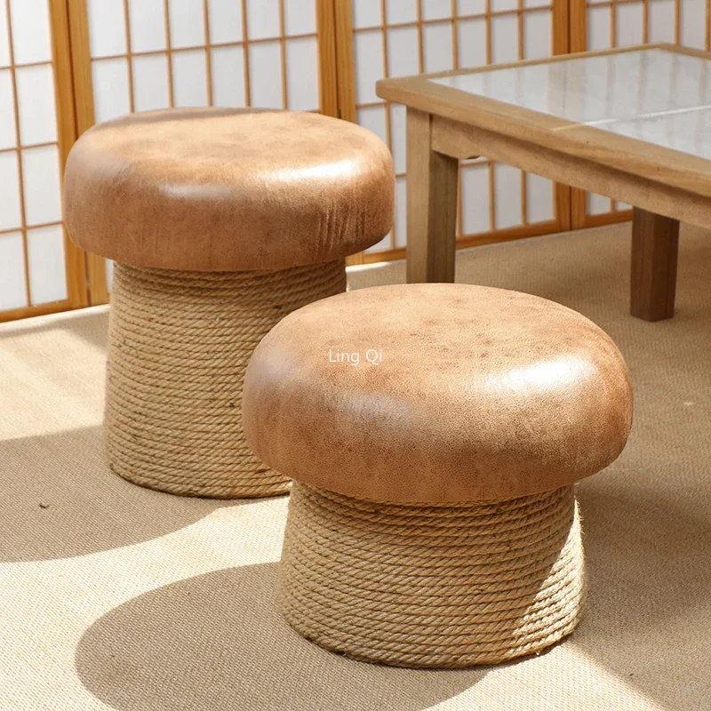 Lazy Low Puffs Stool Wooden Design Round Relax Leisure Entryway Foot Stool Mushroom Adults Lazy Taburete Madera Hotel Furniture