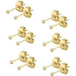 Men Women Stainless Steel Golden-Color Small Balls Stud Earrings Brief Style No Easy Fade Allergy Free