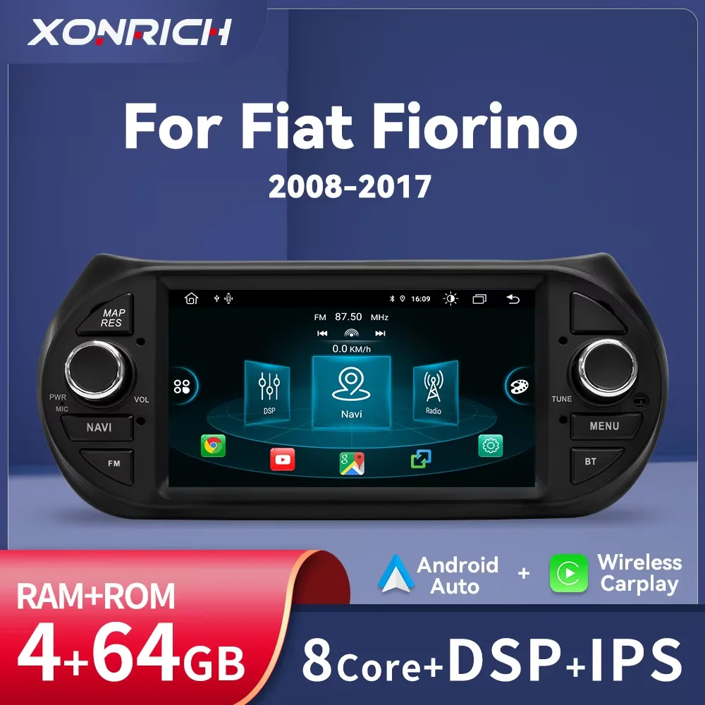 XONRICH 4GB 64GB Android12 Car Radio GPS Player For FIAT Fiorino Qubo Citroen Nemo Peugeot Bipper RDS Multimedia Stereo Wifi DSP