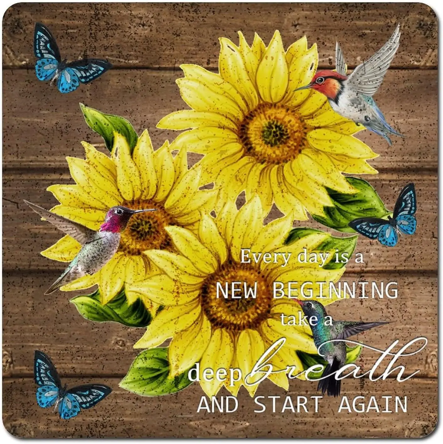 Vintage Rust Metal Signs 12 Inch Every Day Is A New Beginning Tin Signs Retro Sunflower Hummingbird Personalized Signs