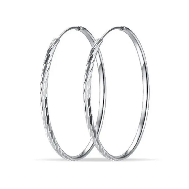 316L Stainless Steel 3-6cm Meteor Light Big Circle Hoop Earrings for Women Trendy Silver Color Metal Smooth Round Earring Jewelr
