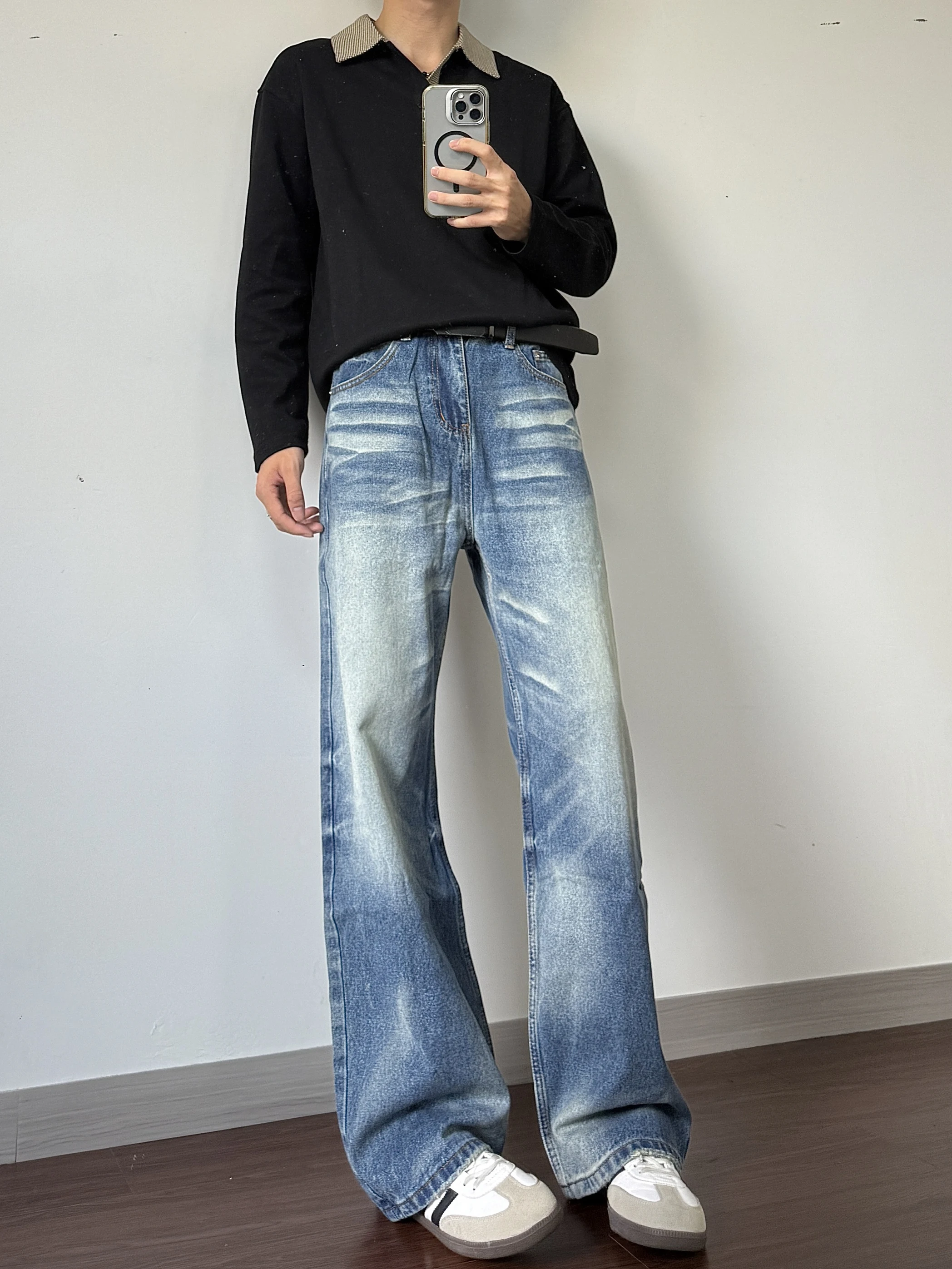 

Американские ретро-джинсы синего цвета с широкими штанинами, унисекс, в стиле High Street, универсальные, свободные, модные, прямые, повседневные