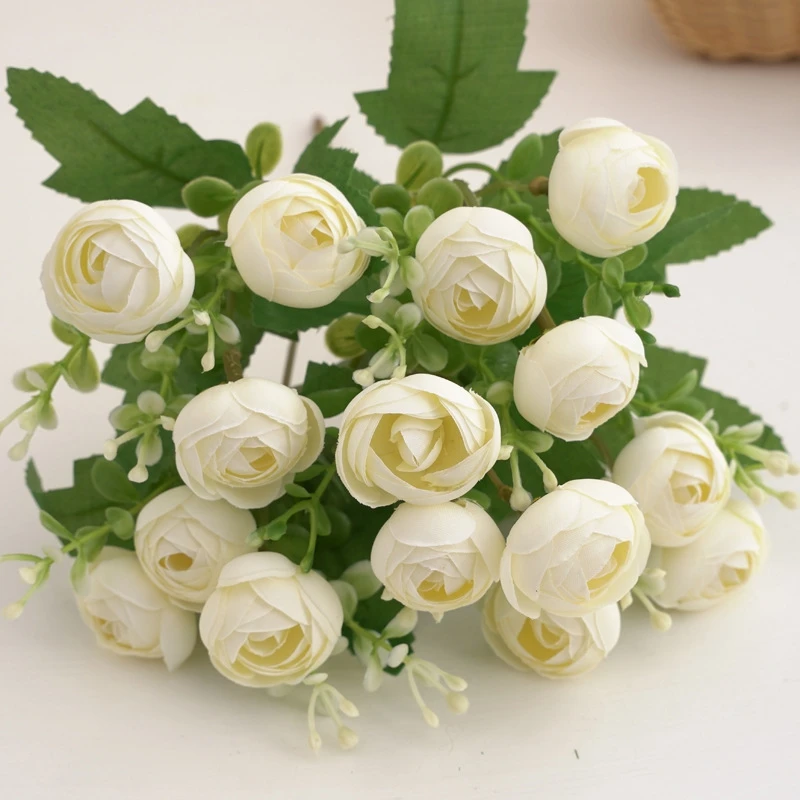 Silk Artificial Flower Tea Buds Festival Wedding Bridal Bouquet Wreath Home Room Table Vase Garden Arch Decora DIY Gift Hot Sale image 3