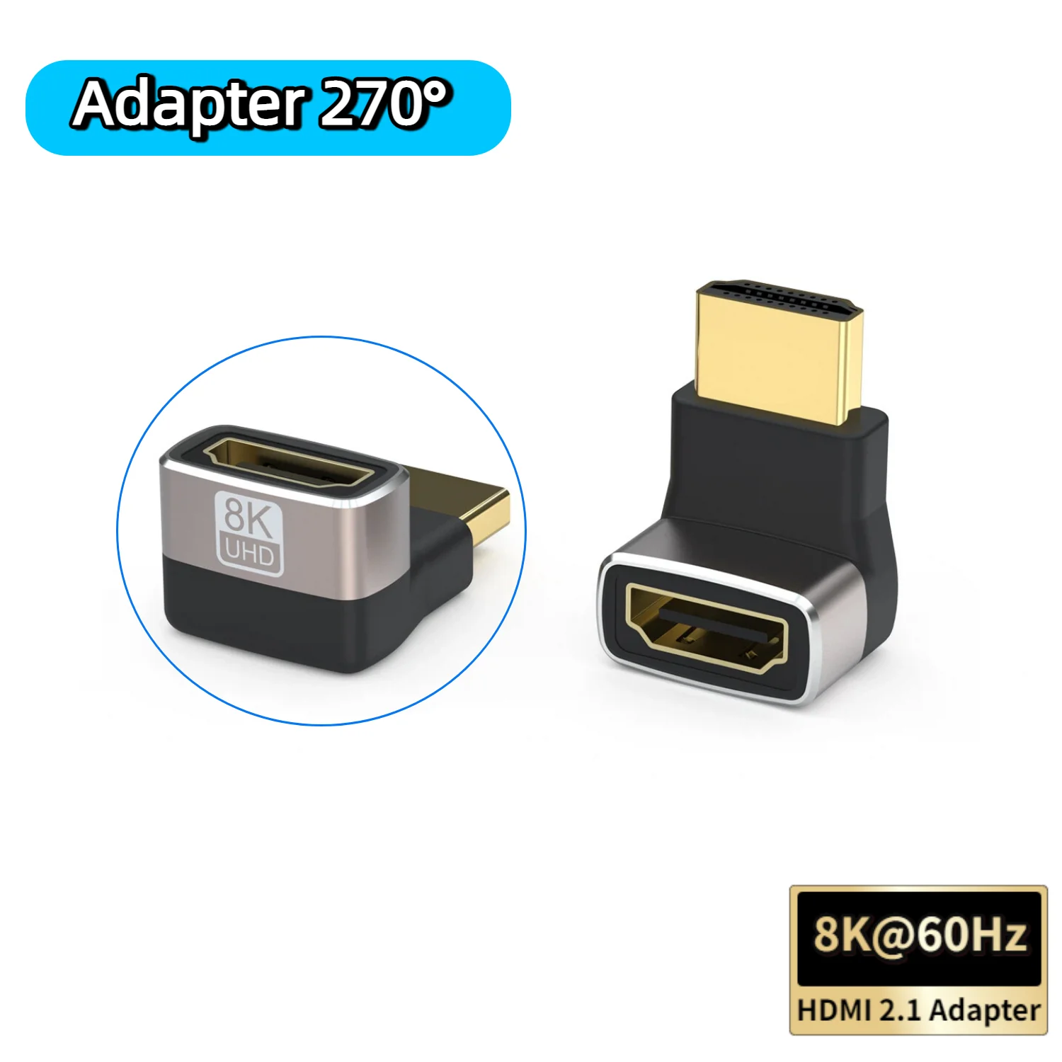 HDMI 90- und 270-Grad-Adapter, HDMI 2.1 8K@60Hz 2.0 4K@120Hz 2K rechtwinkliger HDMI-Stecker auf Buchse L-Adapter für HDTV PS4 PS5
