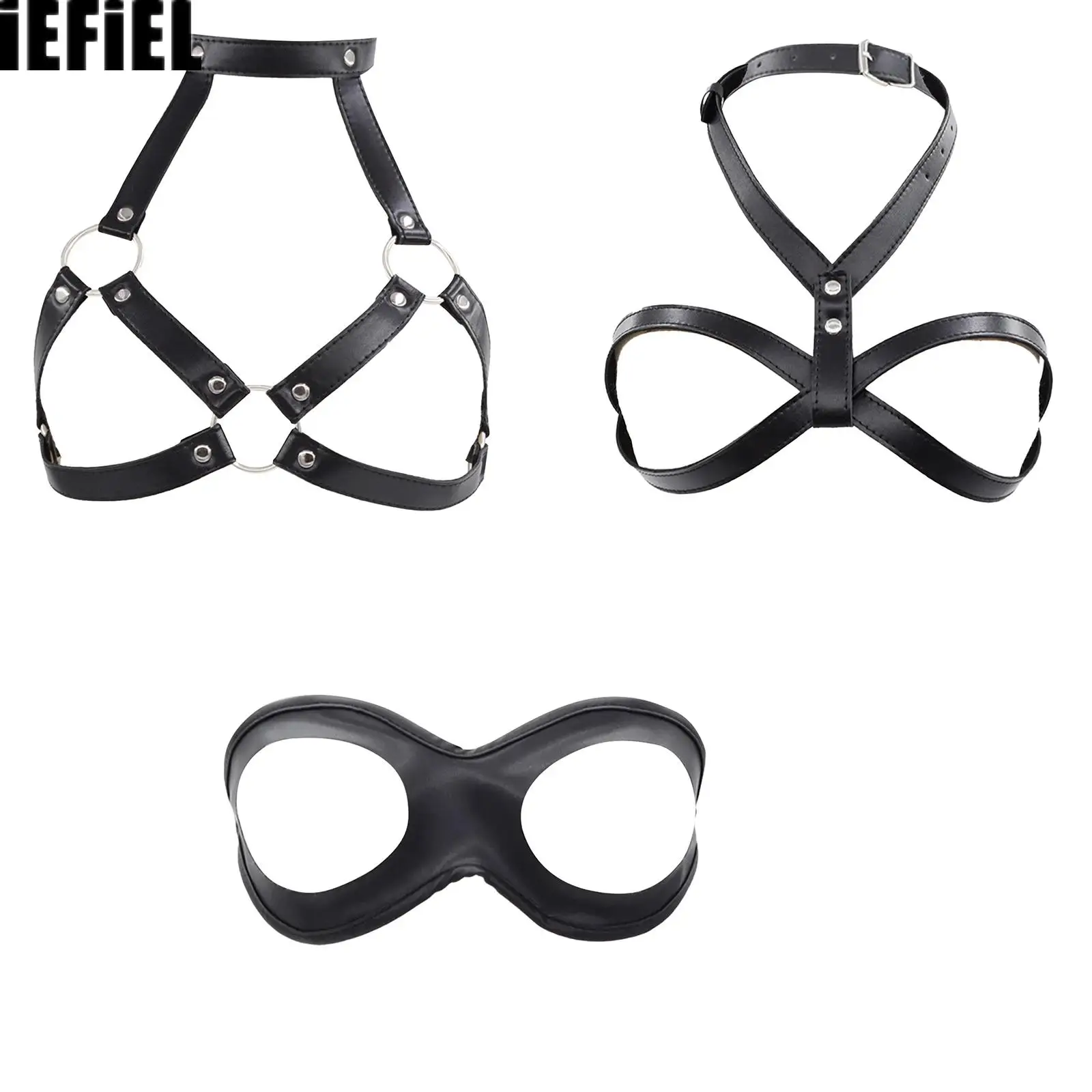 

Women Faux Leather Chest Harness Hollow Out Bra Top Adjustable Body Chest Belt Funny Nightwear for Dating Night