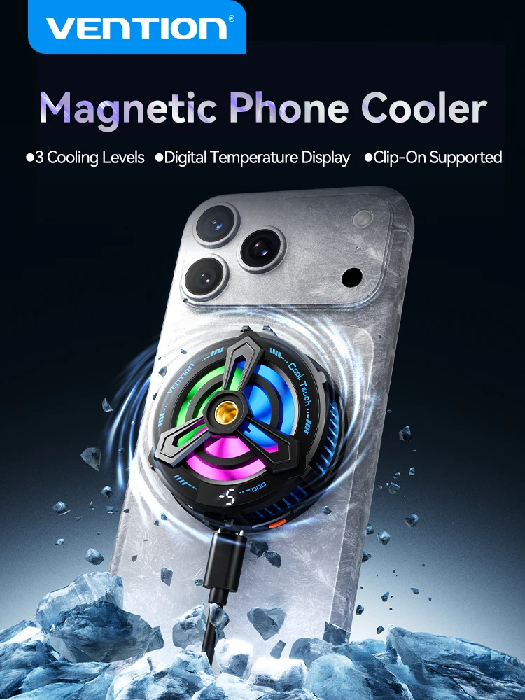 Vention Magnetyczny Chłodzik do Telefonu Szybkie Chłodzenie Chłodnica do Gier Zamrażacz do Telefonu dla Iphone 17 16 Pro Samsung S24 Xiaomi 17 Radiator — zdjęcie produktu 7