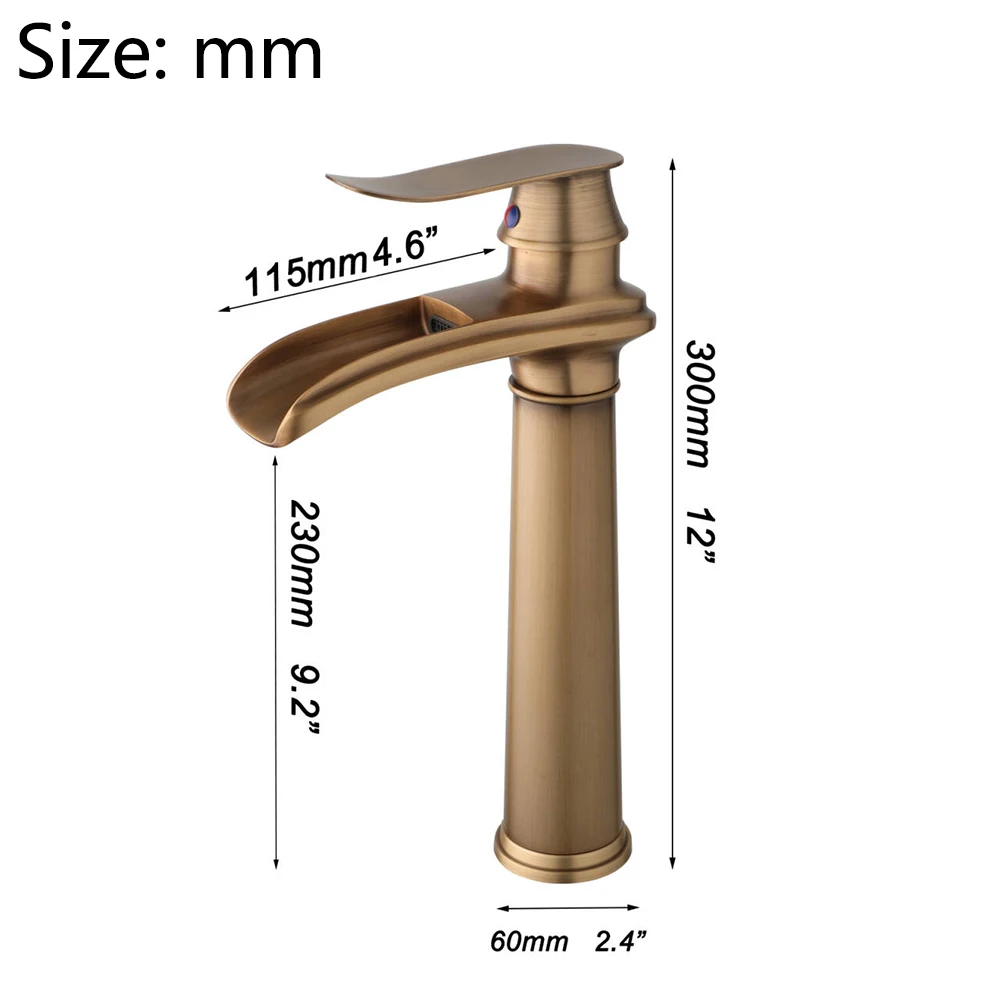 YANKSMART Antique Brass Bathroom Faucet Waterfall Spout Single Handle Cold and Hot Torneira Basin Sink Mixer Water Crane Tap