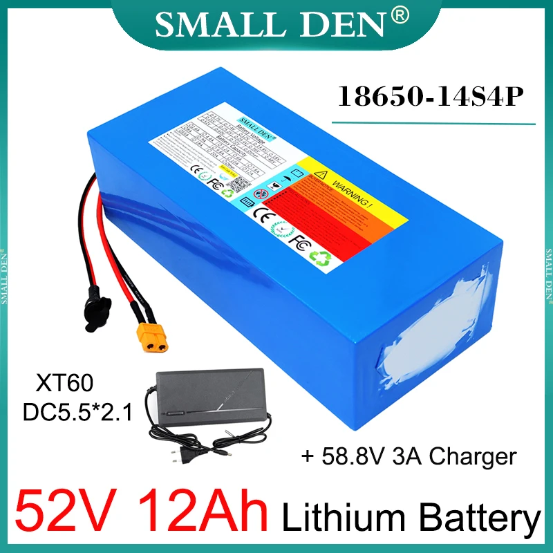 52V 12Ah 18650 ebike Lithium Battery Pack 14S4P 1000W High Power For Electric two wheelers moped Tricycle tools+58.8v 3A Charger