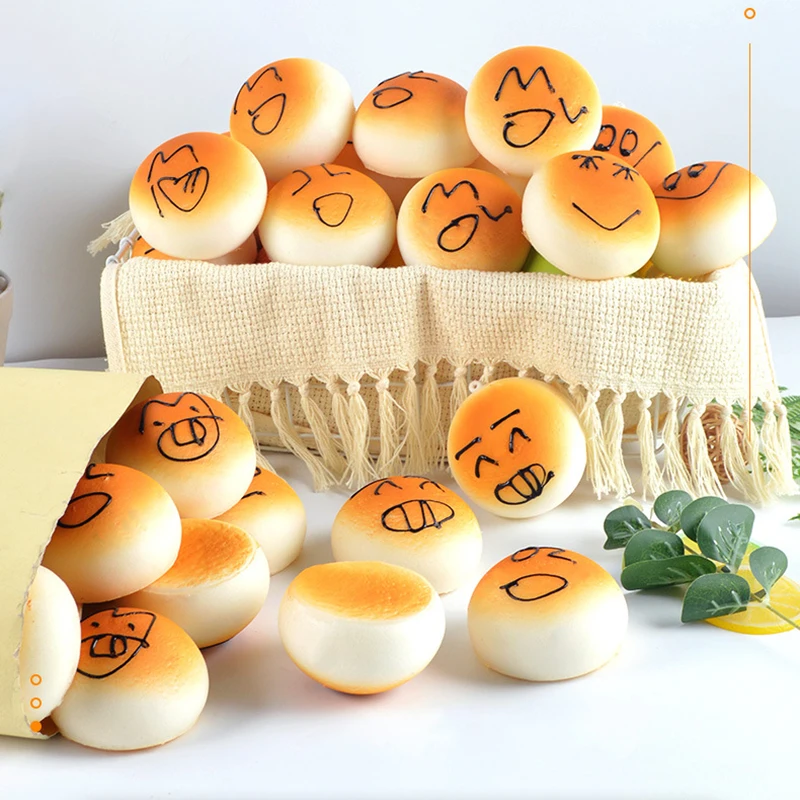 1/5 قطعة الخبز الاصطناعي متعة الوجه المبتسم التعبير على البخار الكعك نموذج بولي PU وهمية كعكة الغذاء التصوير الدعائم حفلة الخبز حلية #2