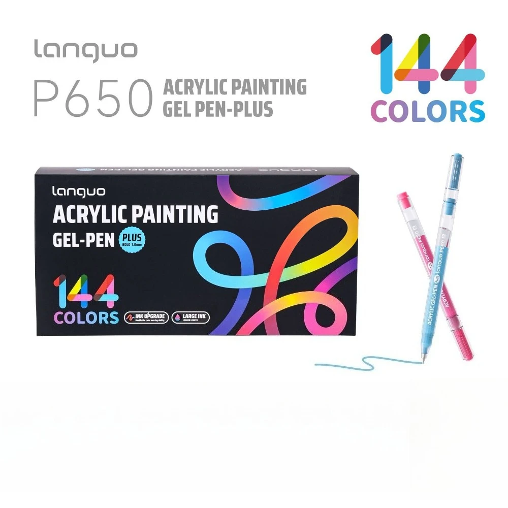 Languo P650 Acrylic Painting Gel Pen Plus 144 Colors 1.0mm Bold Tip Waterproof Paint Marker for Rock Glass Wood Canvas Hand Draw