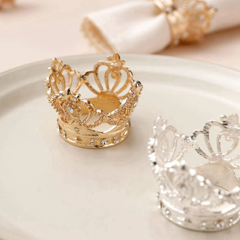 12Pcs Crown Rhinestone Napkin Rings,Exquisite Napkin Ring Holders Set For Easter,Party,Wedding Dinner Favor Table