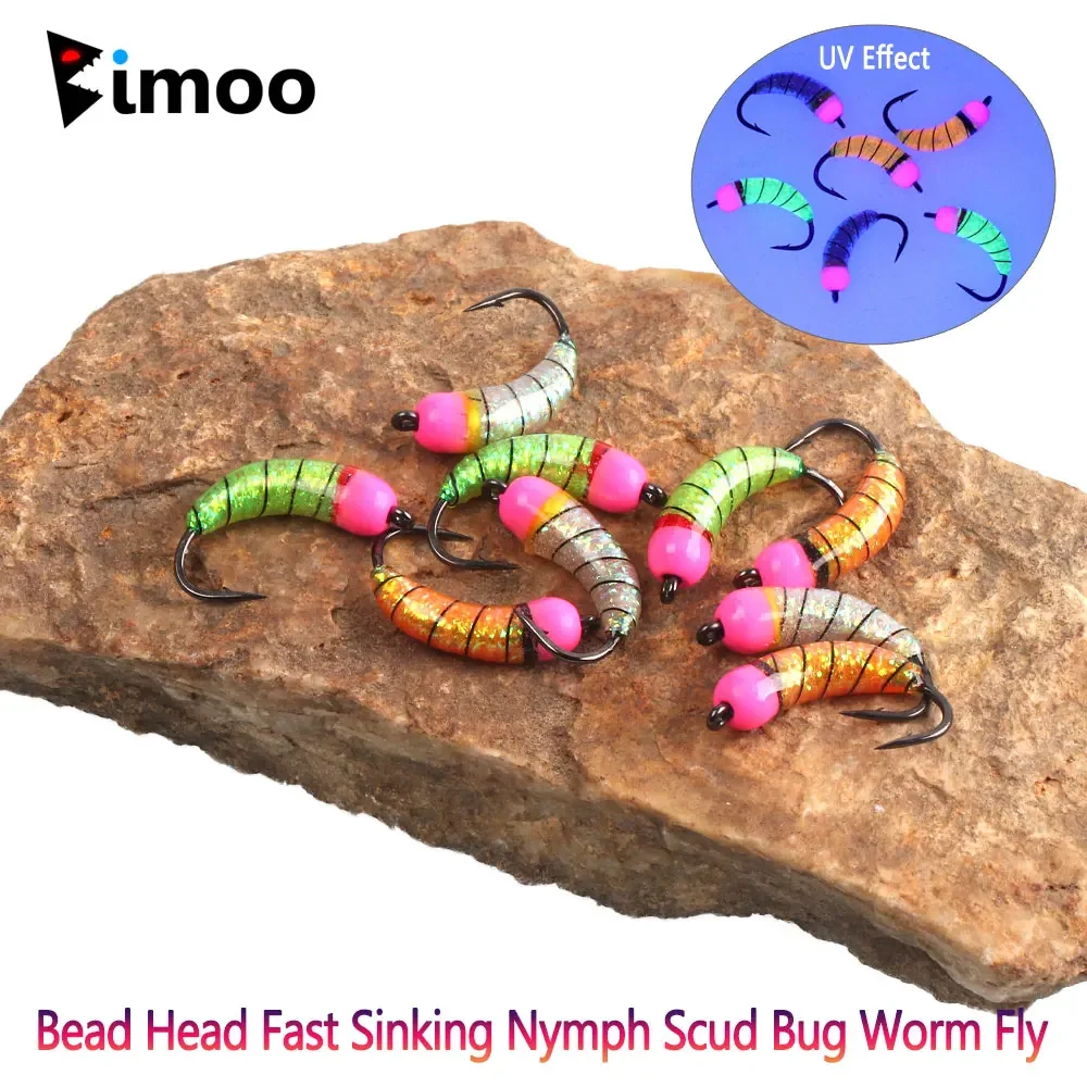 

Bimoo 5pcs #6 #8 #10 Brass Bead Head Fast Sink Nymph Scud Bug Worm Fly Caddis Pupa Larvae Insect Baits Trout Ice Fishing Lures