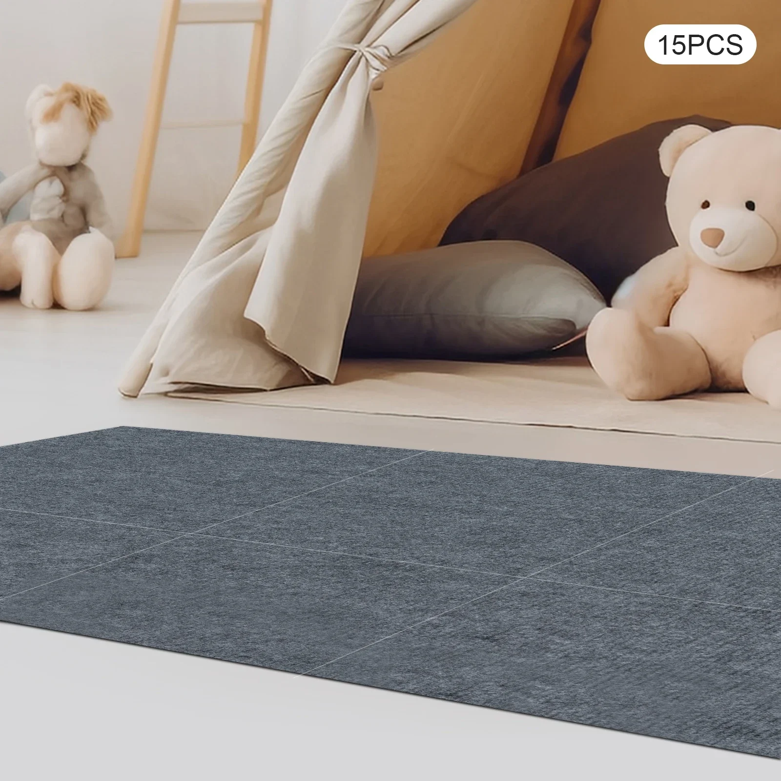 15pcs Light Gray Home Improvement Flooring Accessories, Square Anti-skid Replaceable Self-adhesive Splicing Carpet 24X24 Inch,