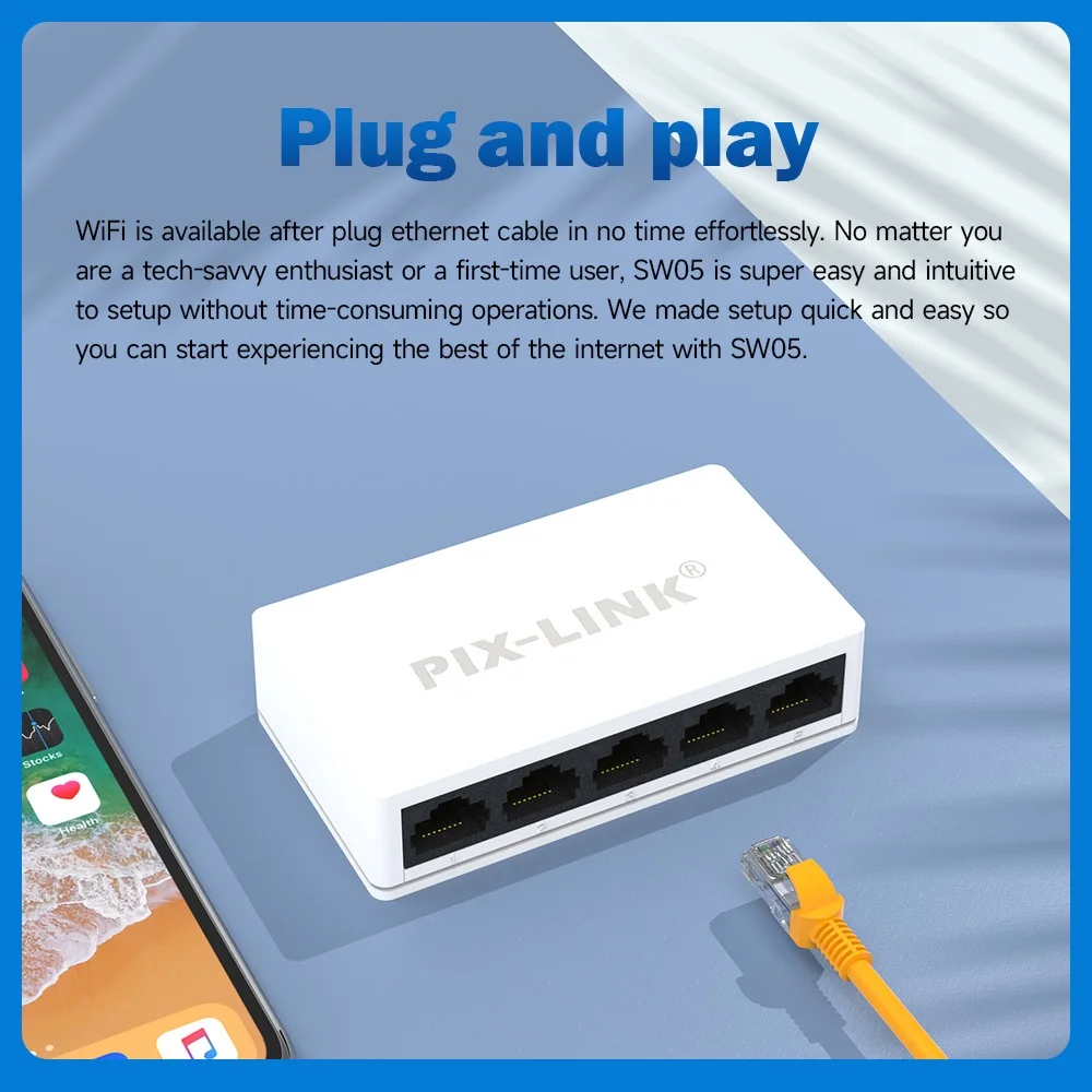 Сетевые коммутаторы PIX-LINK SW05, 5 В, Mini Ethernet, 5 портов, 10/100 Мбит/с, быстрое решение для расширения проводной сети для домашнего офиса, без светодиодов