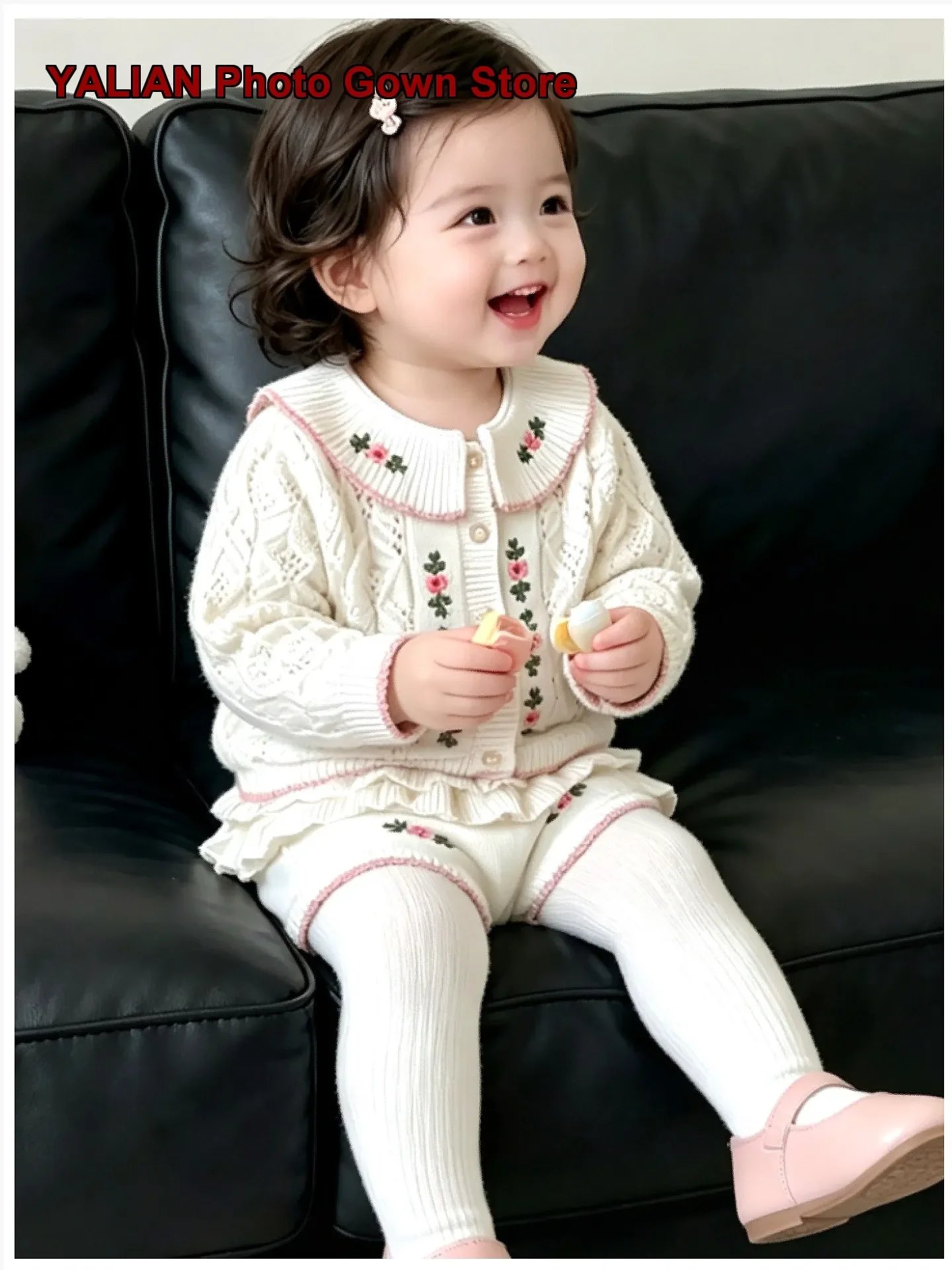 Girls Cardigan Kids Autumn Cotton Knit Top Solid Color Round Neck Little Kids