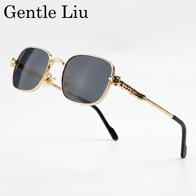 

Photochromic Square Sunglasses Men 2026 Luxury Designer Leopard Head Vintage Gold Metal Sun Glasses Male Driving Eyewear Shades