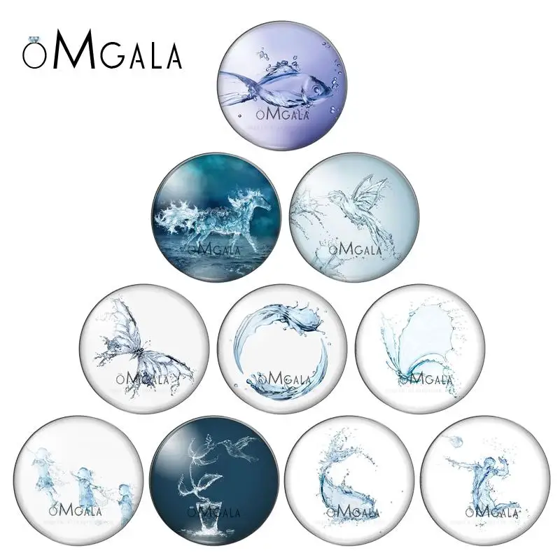 New Water painting Fish Bird Butterfly 10pcs mixed 12mm/18mm/20mm/25mm Round photo demo glass cabochon flat back Making findings